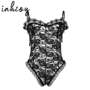inhzoy Men's Erotic Lingerie Set Lace Chiffon Bra Top + G-String