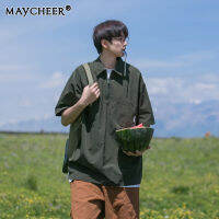 MAYCHEER  เสื้อยืดลำลองแขนสั้นมีซิปแฟชั่นของผู้ชาย