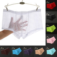 【cw】Mens y Panties Mesh Striped Perspective Low Waist Thin Breathable Summer Boxers Large Size Transparent Underpants