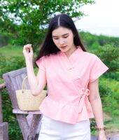 เสื้อผ้าฝ้าย ทรงป้าย สีโอรส 005