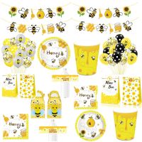 Lovely Bee Paper Plates Napkins Banner Balloon For Honey Happy Birthday Party Decorations Baby Shower Party Supplies