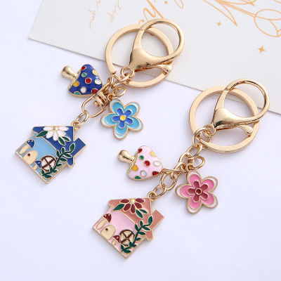 Key Chains For Women Cartoon Enamel Keychain Handmade Jewelry Keychain Cartoon Keychain For Car Keys Cute Mushroom House Keychain