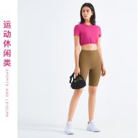 [COD] 2023 summer new Alo same style threaded round neck short-sleeved t-sleeve womens short section navel yoga sports fitness clothes