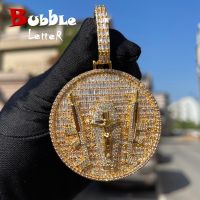Bubble Letter Solid Back Necklace Iced Out Pendant Gun Jesus Big Circle Charms Real Gold Plated Hip Hop Jewelry 2022 Trend Fashion Chain Necklaces