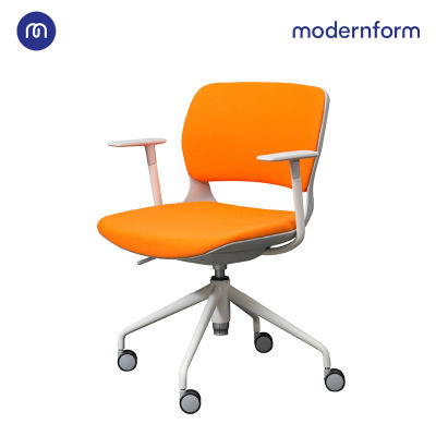 Modernform เก้าอี้เอนกประสงค์ เก้าอี้สัมมนา ประชุม เก้าอี้พนักกลาง พลาสติก  รุ่น B-One (S3) เฟรมขาว แขนปรับไม่ได้ ขาเหล็กพาวเดอร์โค้ท เบาะผ้าสีส้ม