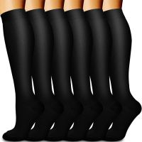 ✳✼✓ 6 Pairs Black Solid Color Compression Stocking Women Men Knee High Sport Socks Edema Diabetes Varicose Veins Compression Socks