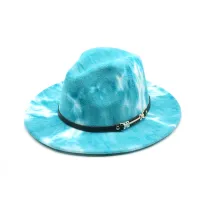 2021 New Tie-dye Men Women Autumn Winter Wide Brim Wool Felt Jazz Fedora Hats Fashion British Style Party Formal Panama Cap