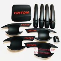 Triton ปี 2018-2020 ไทรทันรุ่น4ประตู เบ้ากันรอย ครอบมือจับ ครอบฝาถังน้ำมัน สีดำโลโก้แดง