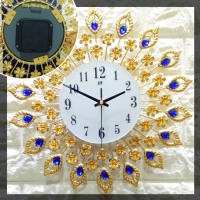 15 inch Large 3D Wall Clock Watch Peacock Diamonds