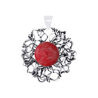 Silver thai  red shell wrapped flower pendant silver เครื่องประดับเงินแท้925จี้ดอกไม้ห่อสีแดงตรงกลาง