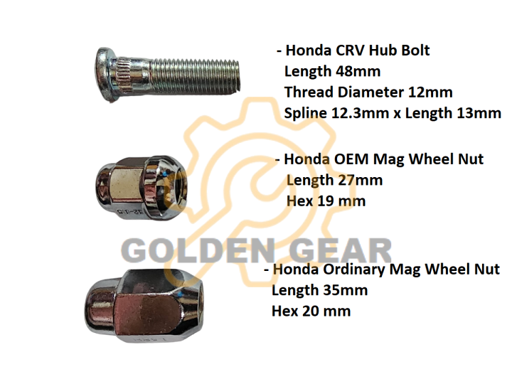 Honda Crv OEM Hub Bolt Stud Mag Wheel Nut Lazada PH
