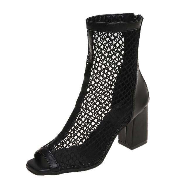 ขายดีที่สุด-ioztt2023-fashion-mesh-sandals-mouth-short-tube-high-heeled-hollow-breathable-toe-2023-new