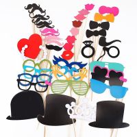 44pcs DIY Photo Booth Props Funny Mask Glasses Mustache Lip On A Stick Photobooth Birthday Wedding Decoration Party Accessories TV Remote Controllers