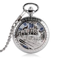 Men Steampunk Carved Locomotive Women Mechanical Hand Wind Pocket Watch Man Black Silver Fob Pendant Watch for Gifts