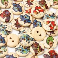 50pcs 15mm Lovely Fox Bear Owl Pattern 2Hole Wood Buttons For Clothing Needlework Scrapbook Decoration Crafts Sewing Accessories Haberdashery