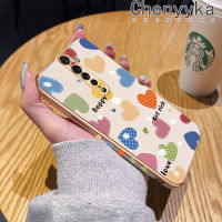 เคส Chenyyyka สำหรับ OPPO Reno 2 Reno2 F เคสการ์ตูนสีหัวใจความรักขอบสี่เหลี่ยมเคสมือถือดีไซน์ใหม่บางลายชุบเคสฝาปิดเลนส์เต็มกล้องปกป้อง Softcase