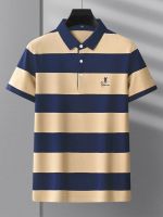 Paul high-end lapel polo shirt short-sleeved mens fashion middle-aged business contrast striped cotton breathable summer T-shirt a 【SSY】