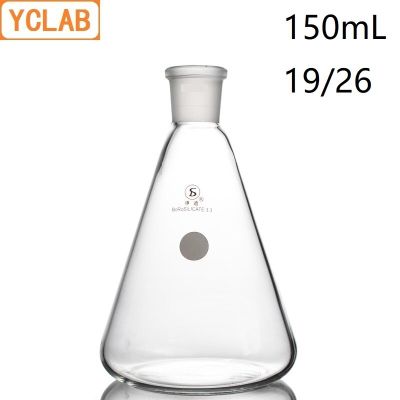 【❉HOT SALE❉】 bkd8umn ทรงกลม19/26ขวดทดลองพลาสติก Borosilicate 3.3แก้วมาตรฐานปากรูปทรงสามเหลี่ยมรูปกรวย