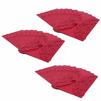 30Pcs/Set Delicate Carved Butterflies Romantic Wedding Party Invitation Card Envelope Invitations for Wedding:Red