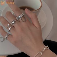 5 Pcsset Silver Rings Set Heart Shaped Chain Opening Rings for Women Jewelry Fashion Accessories Gift
