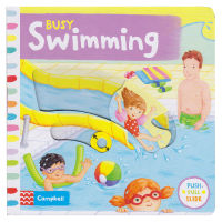 Busy swimming busy series cardboard mechanism Book swimming mechanism operation book 3-6 years old Interactive English story picture book English original imported childrens book