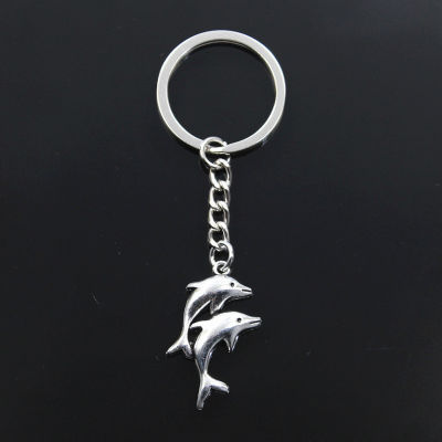 Fashion Keychain 32x22mm Double Dolphin Show Silver Color Pendants DIY Men Jewelry Car Key Chain Ring Holder Souvenir For Gift Key Chains