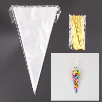 【CC】 50Pcs/Lot Happy Birthday Wedding Decoration Transparent Cone 2 Sizes Plastic Kids Favor Food Storage