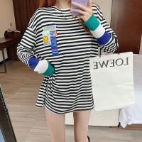 Pregnancy Loose Cotton T-shirt Long Sleeve Block Color Patchwork Maternity Nursing Tees Stripe Postpartum Breastfeeding Clothes