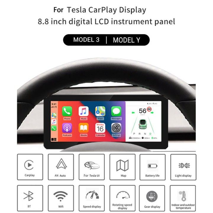 9 Inch LCD Car Dashboard Wire Driver Display Monitor for Tesla Model 3 Model  Y