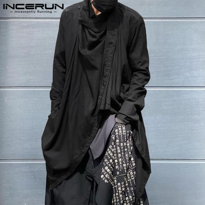 INCERUN เสื้อคลุมคาร์ดิแกนพังก์แขนยาวสำหรับผู้ชาย,เสื้อคลุมลำลองเสื้อปอนโชเสื้อชุดสตรีโกธิค (สไตล์เกาหลี)
