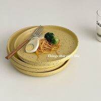 [COD] Splashing ink bowl ins style white sesame point retro thick edge ceramic western food plate home vegetable