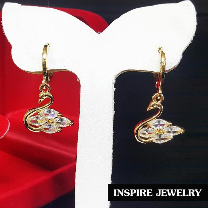 inspire-jewelry-ต่างหูรูปหงส์ฝังเพชรสวิส-ฝังล็อค-งานจิวเวลลี่-ขนาด-5x5mm-gold-plated-100-พร้อมถุงกำมะหยี่