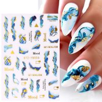 Royalblue Blooming Smoke Nails Stickers Marble Design Coloring Bloom Manicure Decals Golden Wave Drawing Slider Foil Nail Art