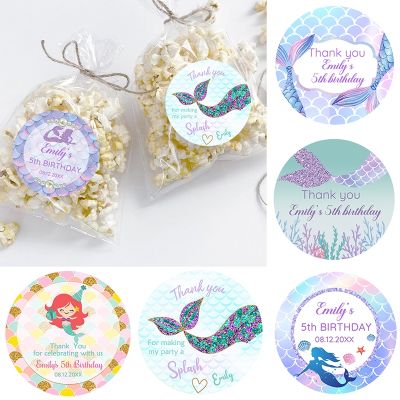 hot！【DT】♝  Custom Sticker Birthday Decoration Labels Design Your Own Text Baby Shower Little-Mermaid