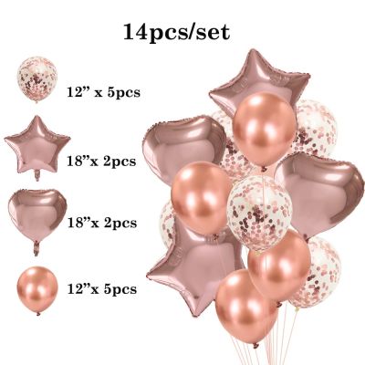 14/20pcs Rose Gold Balloon Set Confetti Latex Balloon Girl Boy Birthday Wedding Christmas Party Decoration Baby Shower Gift Balloons