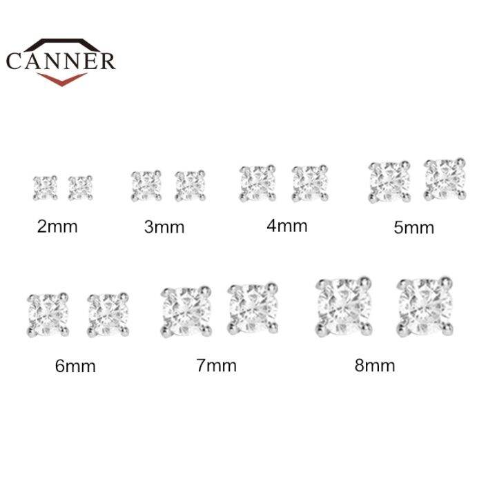 canner-2-3-4-5-6-7-8มม-925เงินสเตอร์ลิงเพทายคริสตัลขนาดเล็กต่างหูตุ้มหูผู้หญิงต่างหูจี้เครื่องประดับ