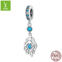 [COD] Amazons new turquoise peacock feather pendant silver retro smart diy bracelet beaded accessories BSC633