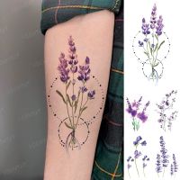 Waterproof Temporary Tattoo Sticker Color Realistic Lavender Flower Flash Tatoo Woman Kid Child Body Art Transfer Fake Tatto Man Stickers