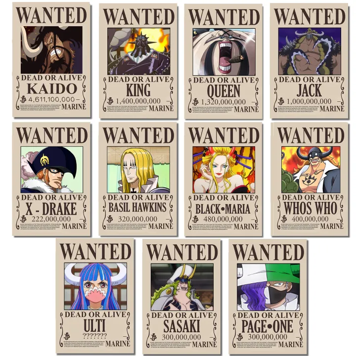 One Piece Beast Pirates Wanted Poster Kaido King Queen Jack Drake Basil