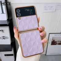 HOCE เคสโทรศัพท์หนังพียูลายสี่เหลี่ยมขนมเปียกปูนชุบหรูหราสำหรับ Samsung Galaxy Z Flip 4 Z Flip 3 5G สำหรับ Zflip3 Zflip4เคสปิดคลุมป้องกันการกระแทก