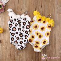 ღ♛ღBaby Girl Swimsuit Sunflower Leopard Print No-Sleeve Flower Collar Sling Romper Beach Swimsuit Summer