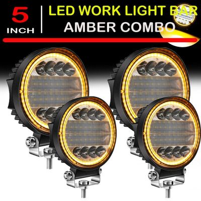 4X LED Work Light Pods Round Amber Spot Combo Light Amber Fog Lamp for Jeep Off Road SUV