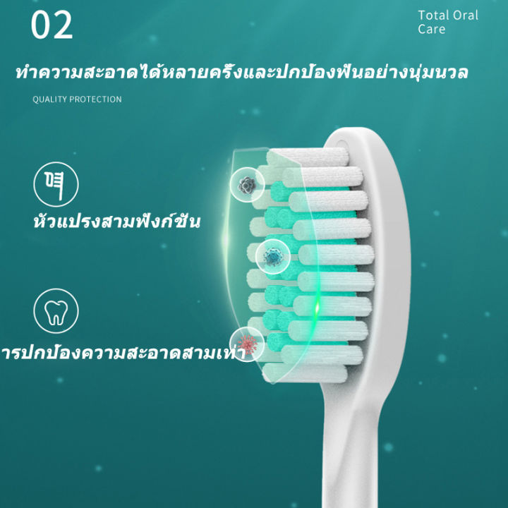 แปรงสีฟันไฟฟ้าพร้อมหัวแปรง-3หัว-สำหรับผู้ใหญ่ปรับความแรงได้-กันน้ำ-ดีต่อเหงือกและฟัน-แปรงสีฟันไฟฟ้า-เปลี่ยนหัวได้-กันน้ำ-แปรงสีฟั