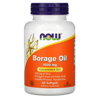 🔥น้ำมันโบราจ🔥NOW Foods, Borage Oil, Concentration GLA, 1,000 mg, 120 Softgels (exp.03/26)