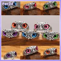 PERPE คู่รัก Retro Animal Style ของขวัญ Vintage Ring Owl Eye Statement Ring Open Adjustable