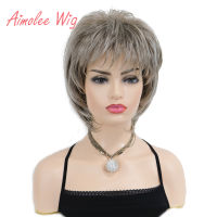 Womens Synthetic Wigs Layered Hairstyle Womens Short Straight Hair Silver gray Mix Natura Wig