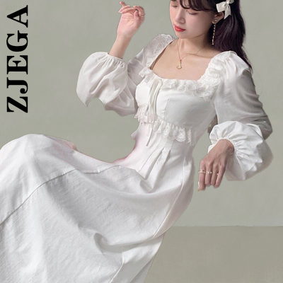 Zjega Dress Long Sleeve New Women Korean Holiday Sweet Dress Maxi Dress Fairy Princess White Female Clothing Vestidos