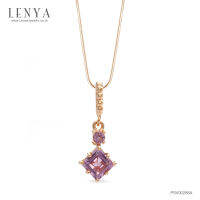 Lenya Jewelry  จี้อเมทีสต์ (Amethyst) ทรงสี่เหลี่ยม เสริมด้วยอเมทีสต์ทรงกลมเล็กอีก 1 เม็ด ตัวเรือนเงินแท้ชุบพิ้งโกล์ด