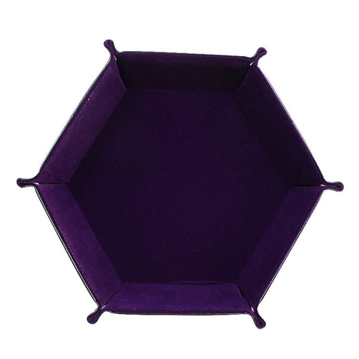 elegant-rolling-folding-hexagon-dice-game-storage-tray-holder-double-sided-thick-pu-leather-amp-velvet-mat-office-supplies-storage-tools