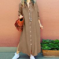 jkk Shirt Sleeve Side Split Dresses 2023 Female Color Loose